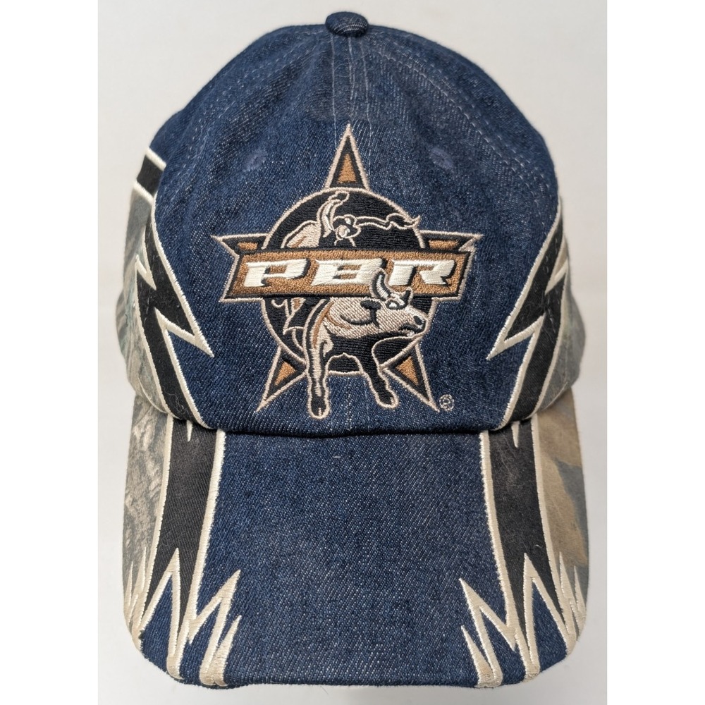 Vintage PBR Professional Bull Riders Denim Camo Baseball Cap Hat Cowboy Y2K